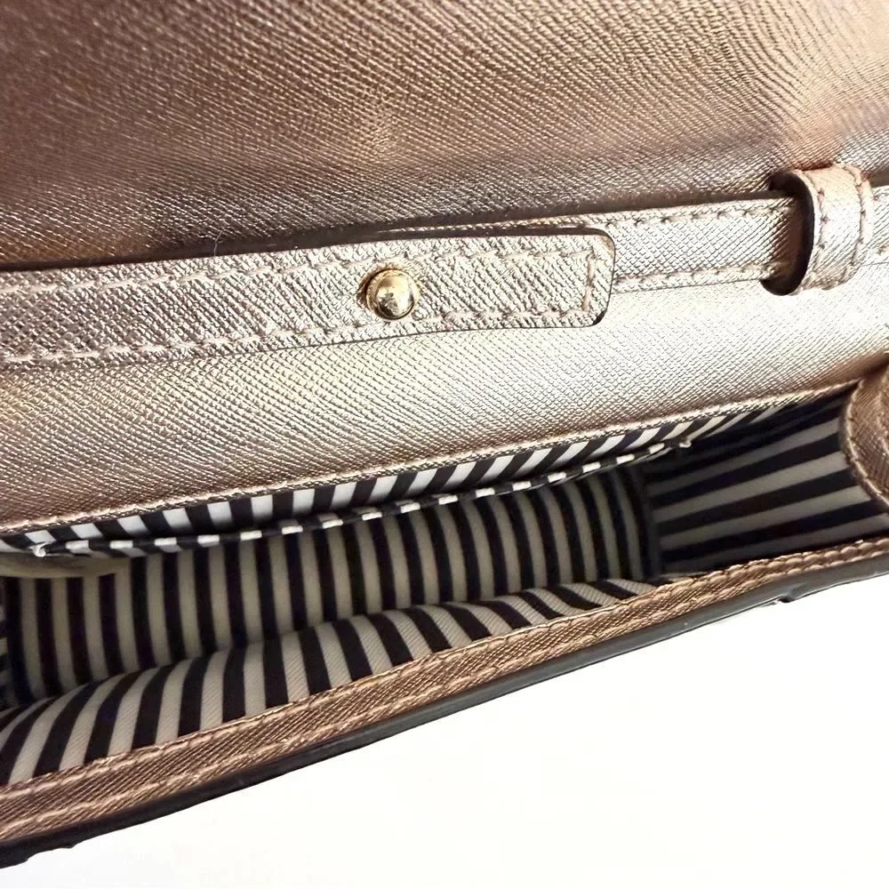 Kate Spade Rose Gold Metallic Leather Flap Crossbody Bag Chain Purse